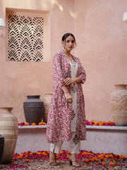 Red Floral Printed Cotton Kurta Set