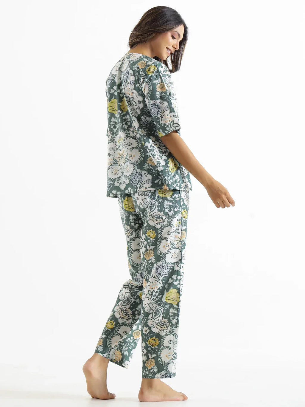 Cadet Green Cotton Loungewear Set - SanskrutiHomes 