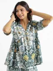 Cadet Green Cotton Loungewear Set - SanskrutiHomes 