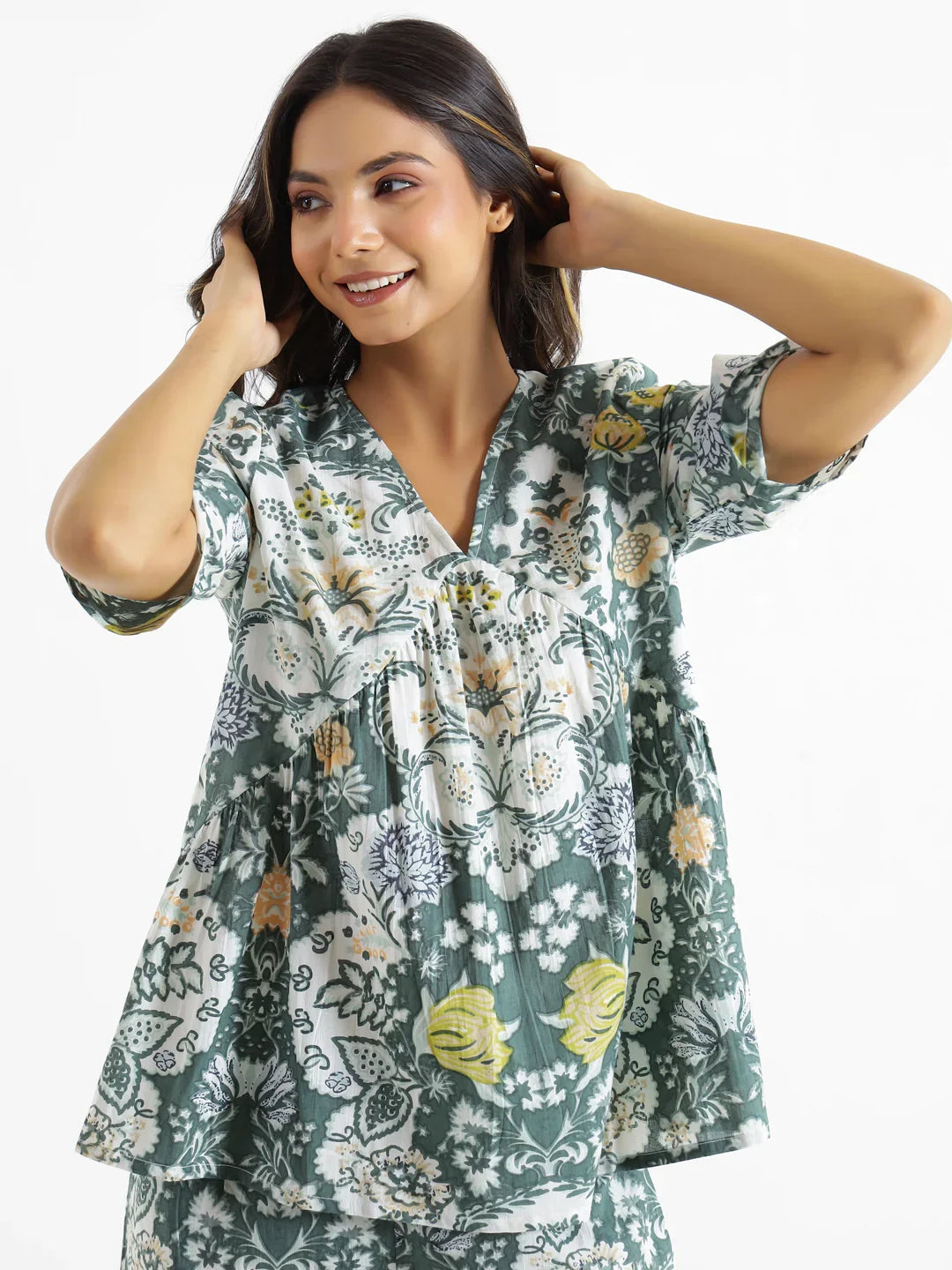 Cadet Green Cotton Loungewear Set - SanskrutiHomes 