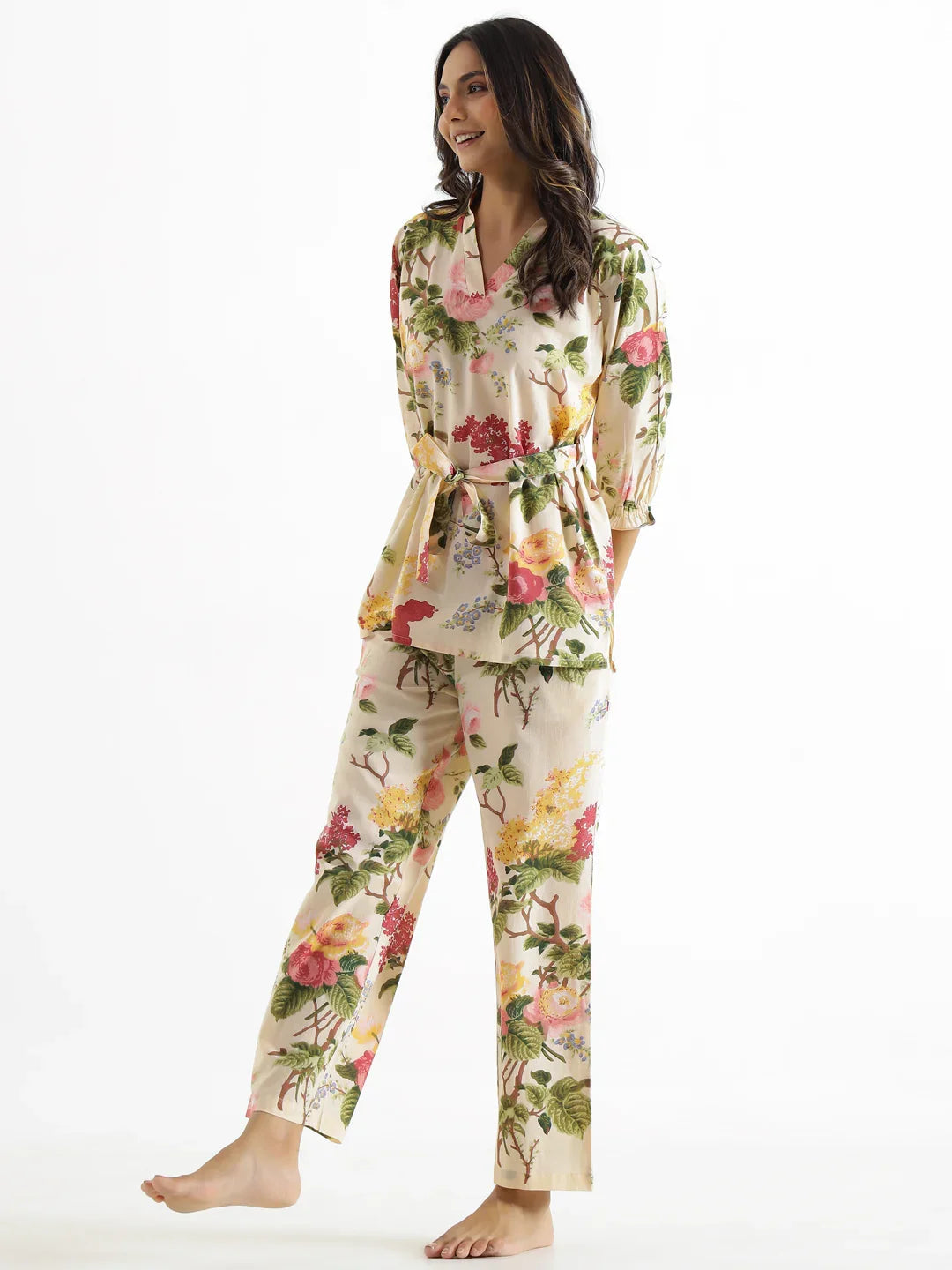 Botanical print Cotton Night SUIT - SanskrutiHomes 