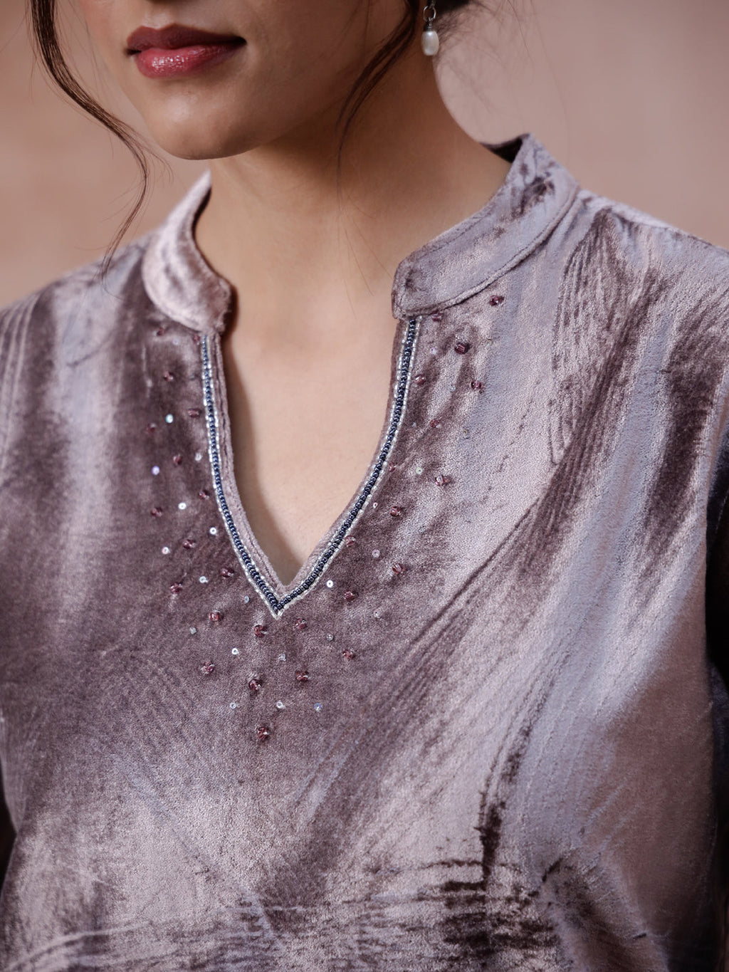 Solid Print V-Neck Winter Co-ord Set - SanskrutiHomes 