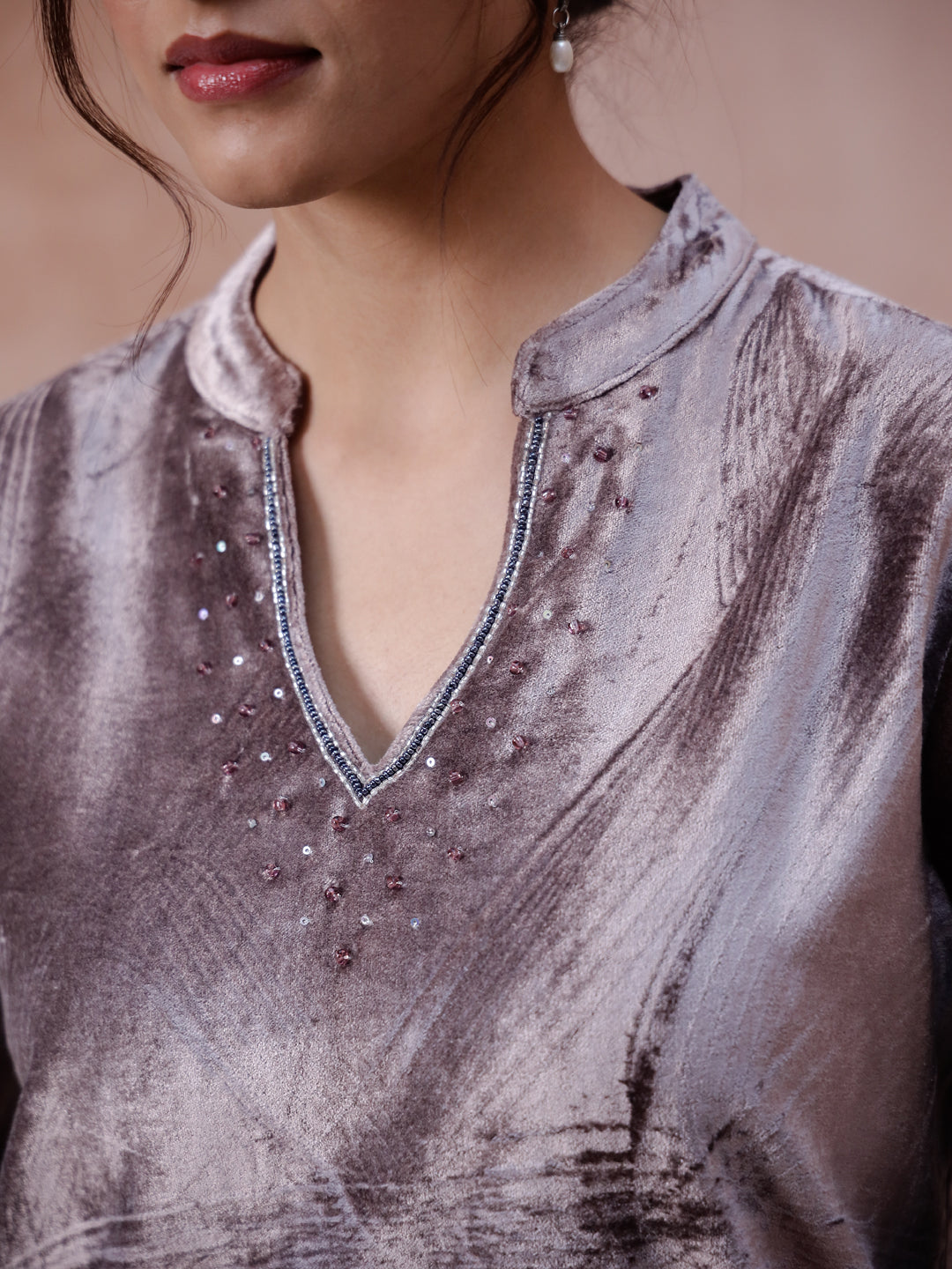 Solid Print V-Neck Winter Co-ord Set - SanskrutiHomes 