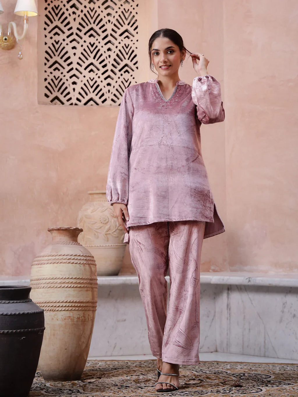 Pink Solid Winter Co-ord Set - SanskrutiHomes 