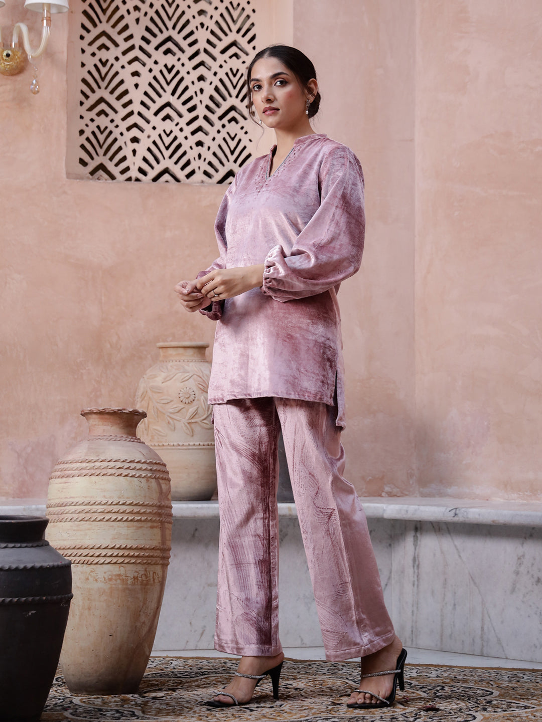 Pink Solid Winter Co-ord Set - SanskrutiHomes 
