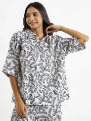 Pinnate black & white Cotton Night SUIT - SanskrutiHomes 