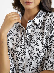 Pinnate black & white Cotton Night SUIT - SanskrutiHomes 