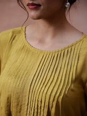 Yellow Round Neck Solid Print Co-Ord Set For Women
