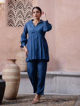 Blue Solid Printed Co-ords Set for Women - SanskrutiHomes 