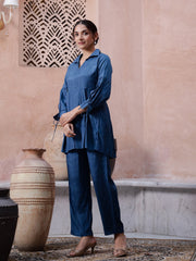 Blue Solid Printed Co-Ords Set For Women