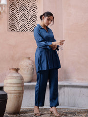 Blue Solid Printed Co-Ords Set For Women