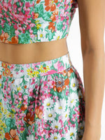 White & Green Printed Square Neck Pure Cotton Top & Skirt - SanskrutiHomes 