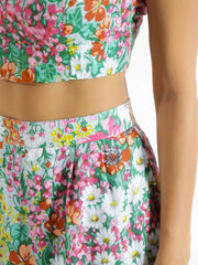 White & Green Printed Square Neck Pure Cotton Top & Skirt - SanskrutiHomes 