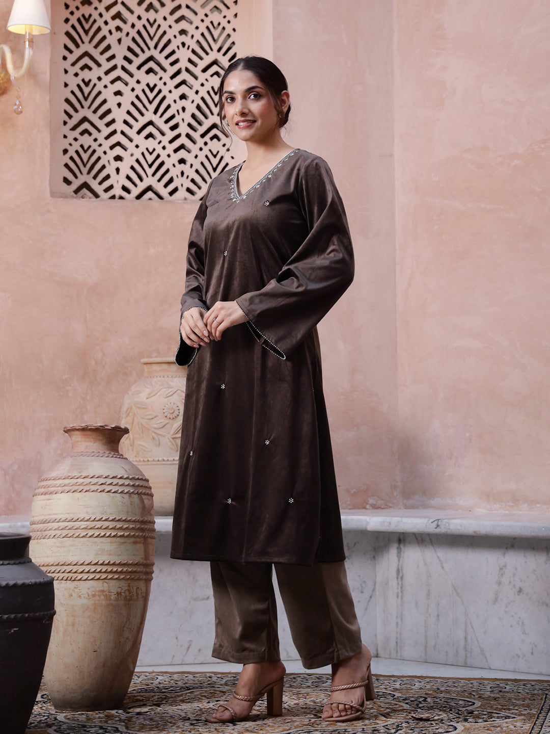 Floral clinched waist Cotton Night SUIT - SanskrutiHomes 