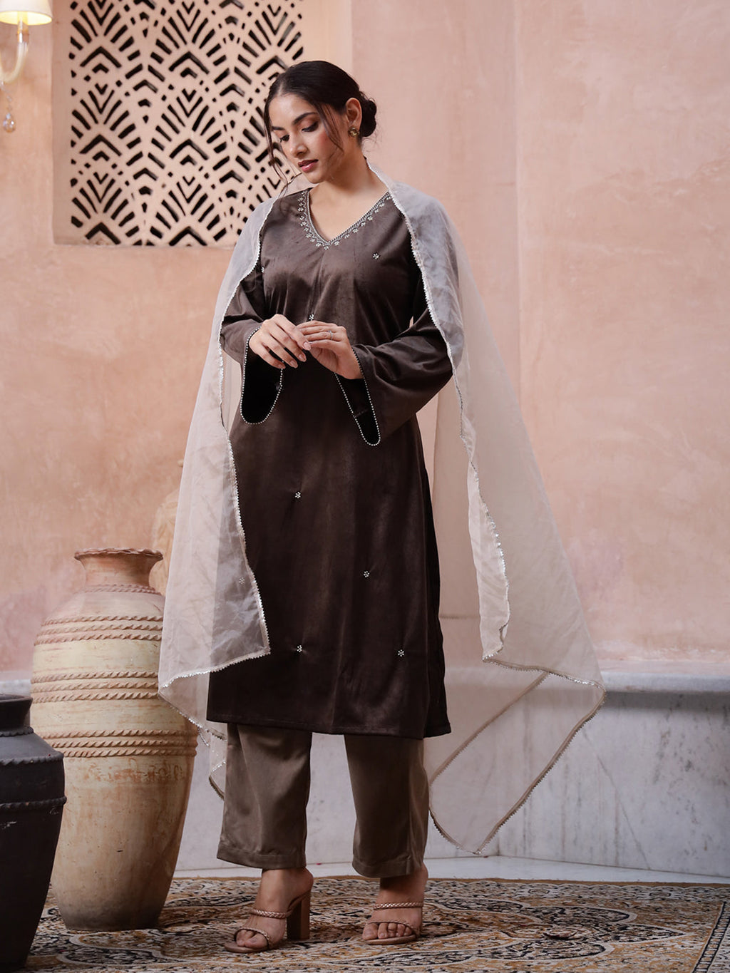 Floral clinched waist Cotton Night SUIT - SanskrutiHomes 