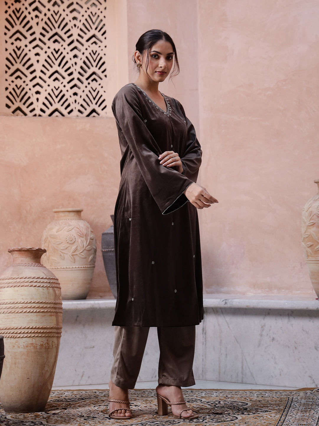 Floral clinched waist Cotton Night SUIT - SanskrutiHomes 