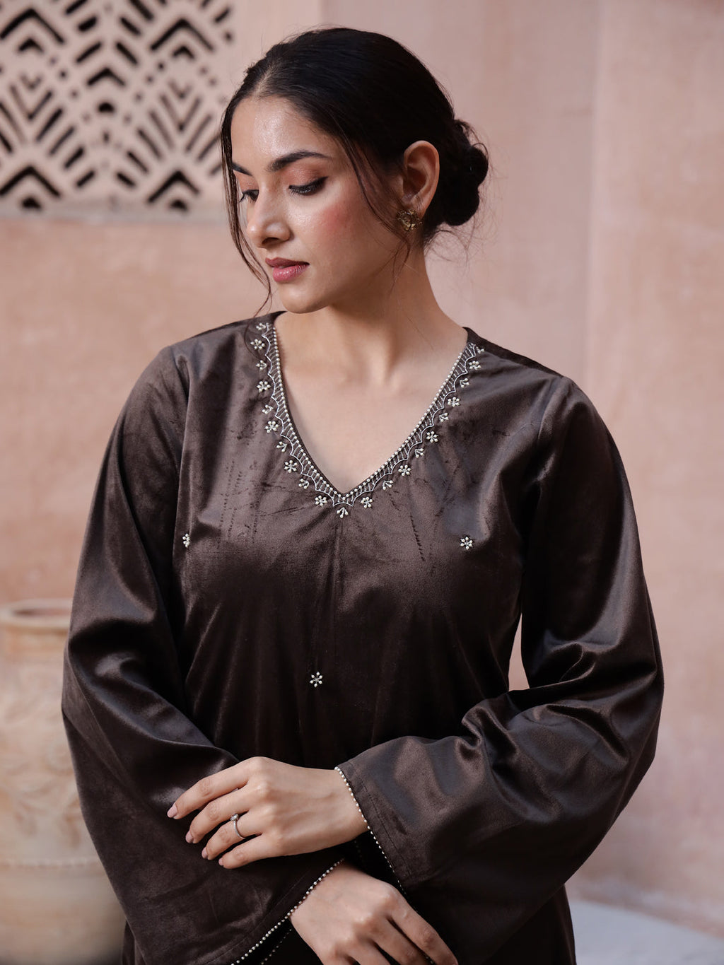 Floral clinched waist Cotton Night SUIT - SanskrutiHomes 