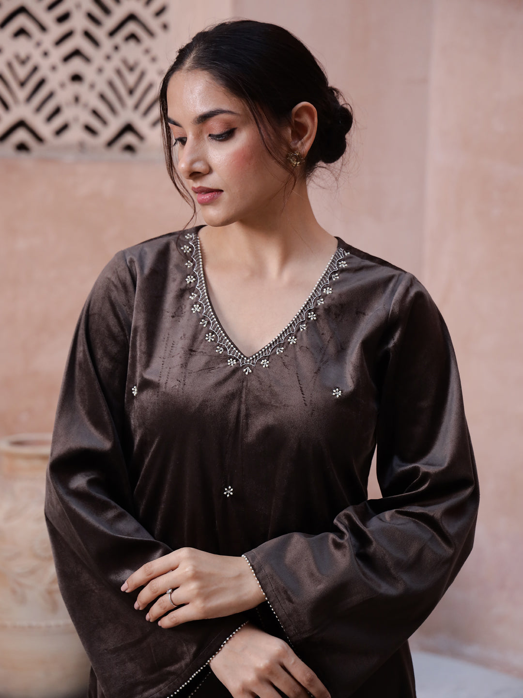 Floral clinched waist Cotton Night SUIT - SanskrutiHomes 