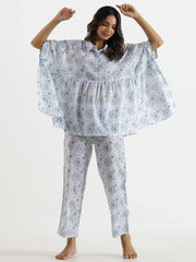White warli Cotton Night Suit - SanskrutiHomes 