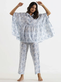 White warli Cotton Night Suit - SanskrutiHomes 