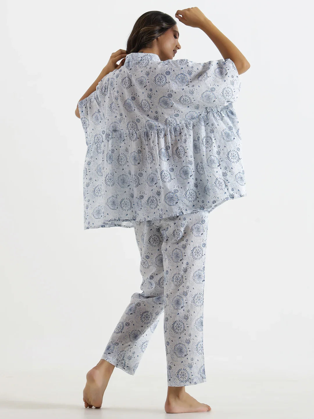 White warli Cotton Night Suit - SanskrutiHomes 