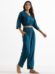 Women Rayon Slub Night Suit - SanskrutiHomes 