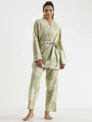 Floral leaf Night suit set - SanskrutiHomes 