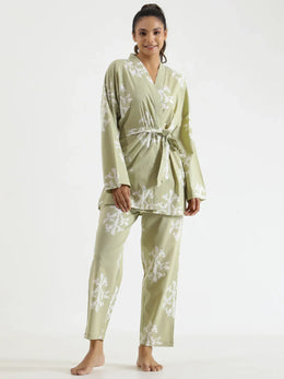 Floral leaf Night suit set - SanskrutiHomes 