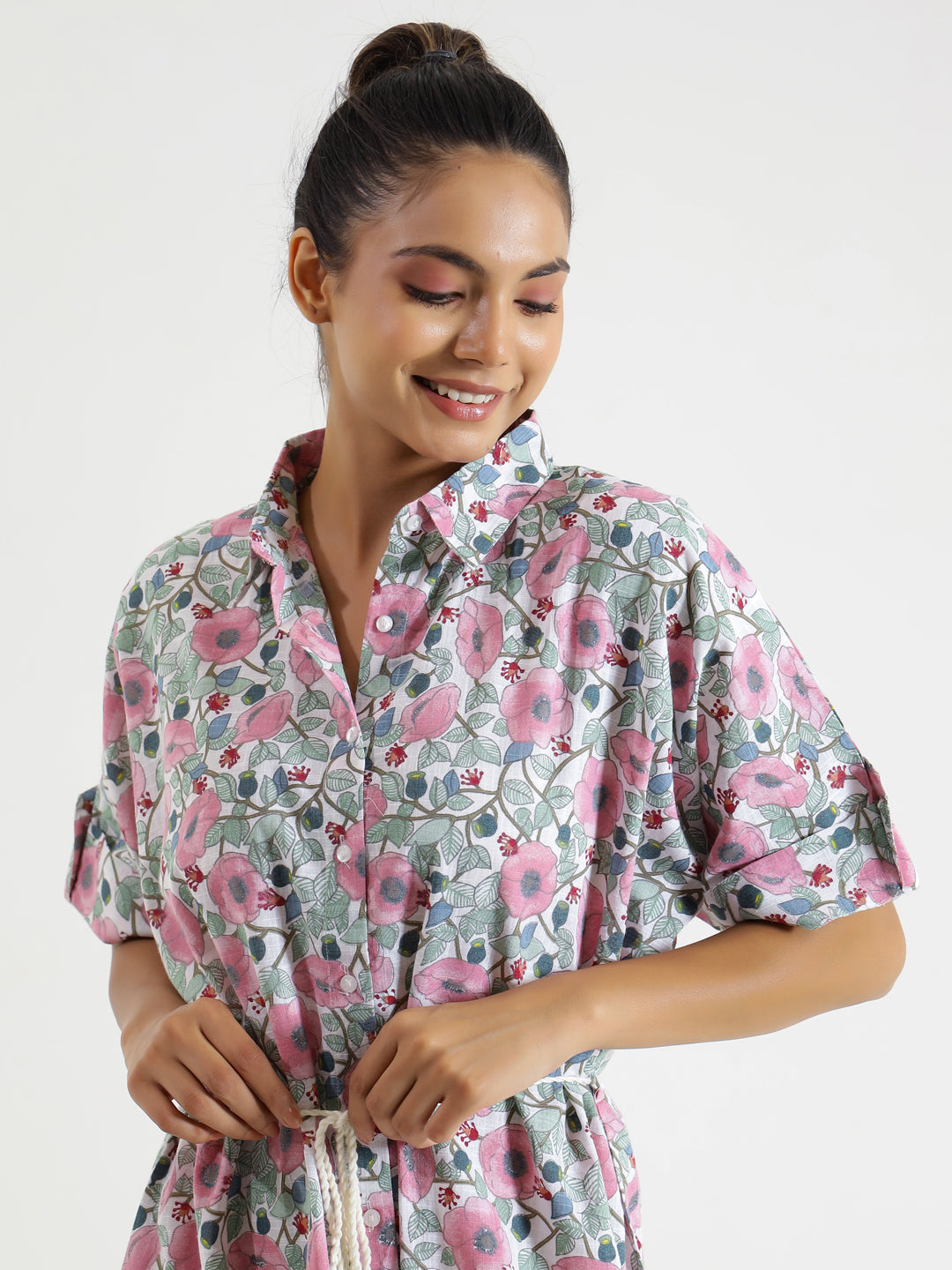 MIDI FLORAL Cotton NIGHT Dress - SanskrutiHomes 