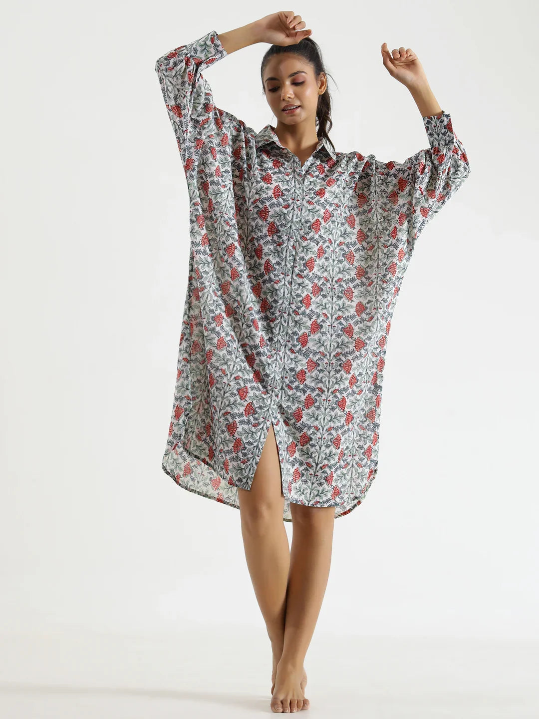 FLORA Cotton NIGHT Dress - SanskrutiHomes 