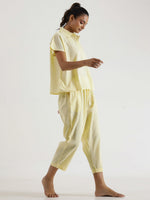 Lemon yellow solid Cotton Slub Night Suit - SanskrutiHomes 