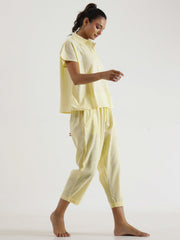Lemon yellow solid Cotton Slub Night Suit - SanskrutiHomes 
