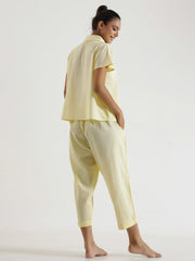 Lemon yellow solid Cotton Slub Night Suit - SanskrutiHomes 