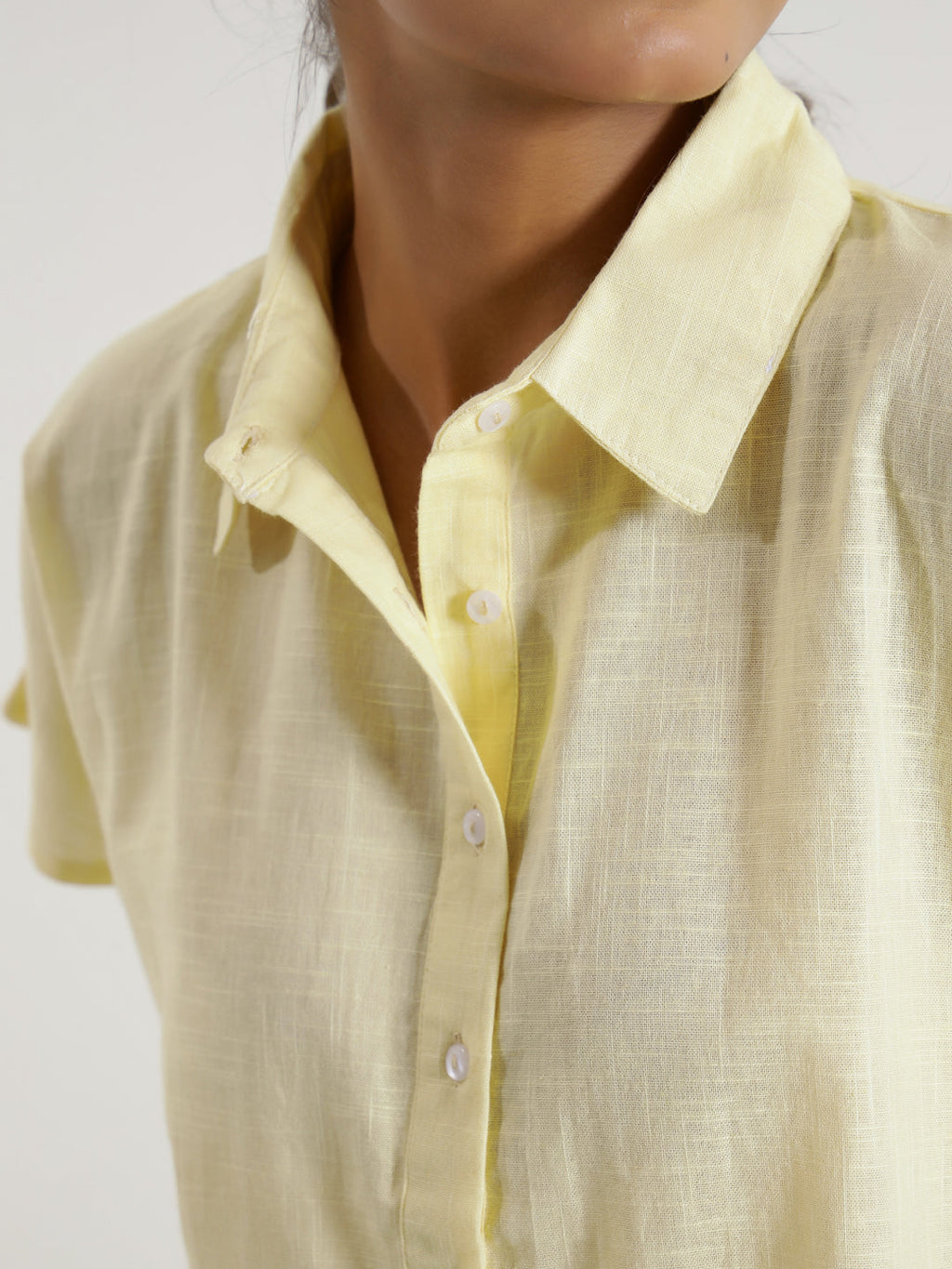 Lemon yellow solid Cotton Slub Night Suit - SanskrutiHomes 