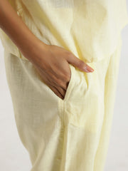 Lemon yellow solid Cotton Slub Night Suit - SanskrutiHomes 