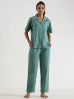 Green Solid Night Suit - SanskrutiHomes 