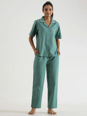 Green Solid Night Suit - SanskrutiHomes 