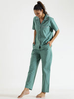 Green Solid Night Suit - SanskrutiHomes 