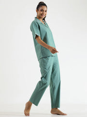 Green Solid Night Suit - SanskrutiHomes 