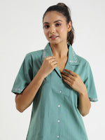 Green Solid Night Suit - SanskrutiHomes 