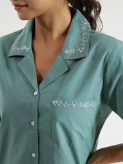 Green Solid Night Suit - SanskrutiHomes 