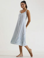 Solid powder Blue Cotton Night Dress - SanskrutiHomes 