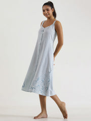 Solid powder Blue Cotton Night Dress - SanskrutiHomes 