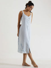 Solid powder Blue Cotton Night Dress - SanskrutiHomes 
