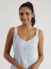 Solid powder Blue Cotton Night Dress - SanskrutiHomes 