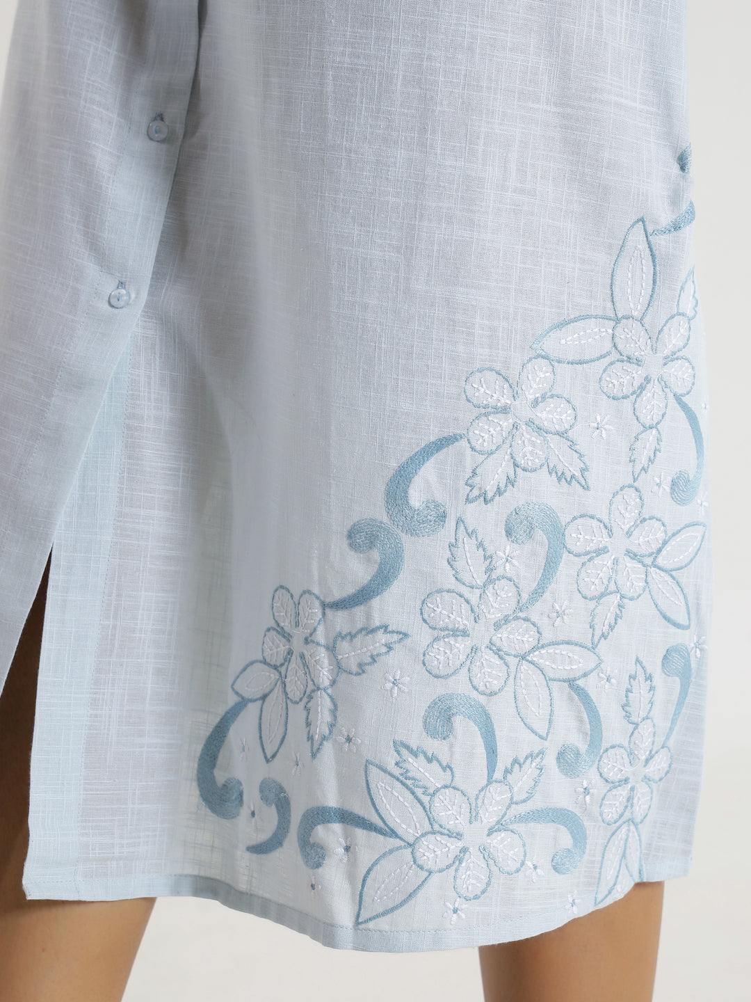 Solid powder Blue Cotton Night Dress - SanskrutiHomes 