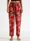 Red Floral Printed Pure Cotton Lounge Pants - SanskrutiHomes 