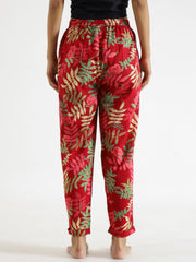 Red Floral Printed Pure Cotton Lounge Pants - SanskrutiHomes 