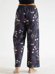 Blue Floral Print Mid Waist Lounge Pant for Women