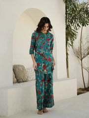 Green Floral Printed Night Suit Set - SanskrutiHomes 